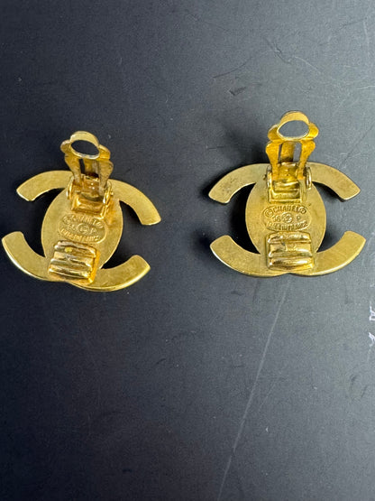 Chanel Vintage Turn Lock Earrings-Gold