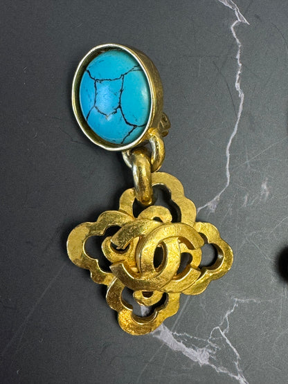 Chanel Vintage CC Turquoise Clip On Earrings