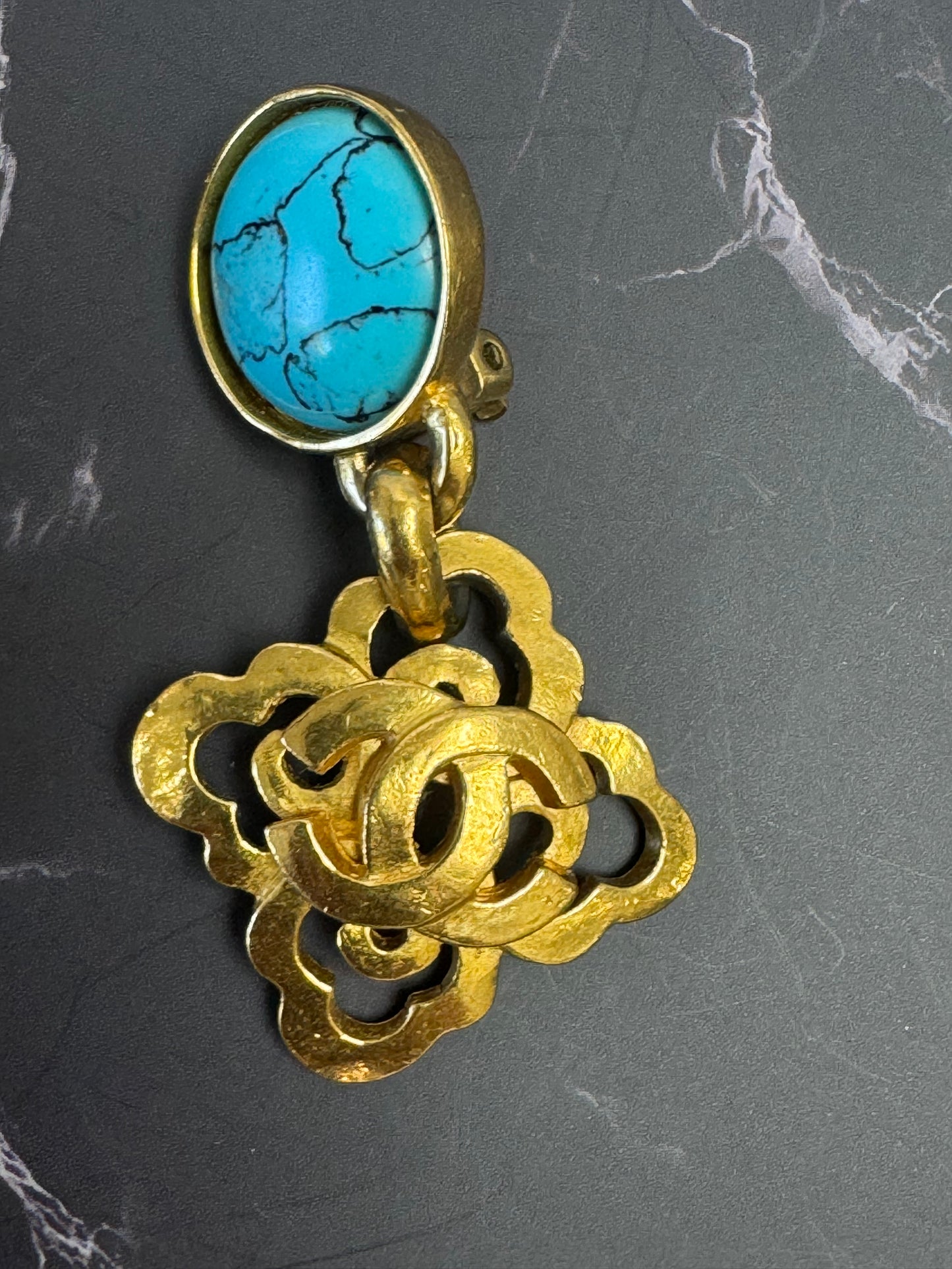 Chanel Vintage CC Turquoise Clip On Earrings