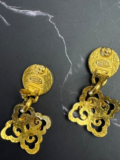 Chanel Vintage CC Turquoise Clip On Earrings