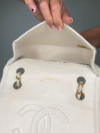 Chanel CC Matelasse Single Flap White