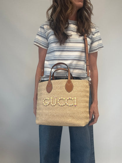 Gucci Logo Raffia Tote