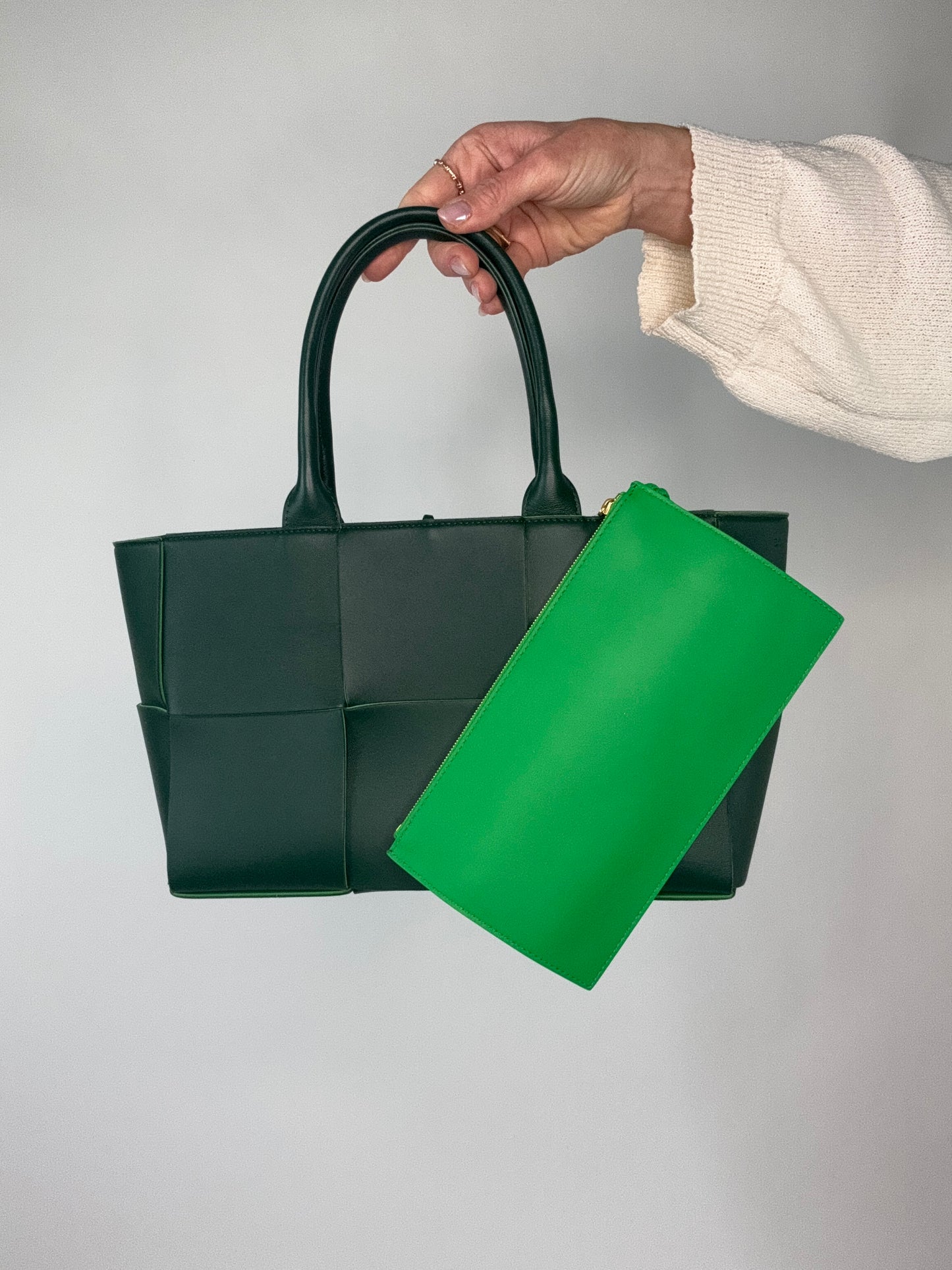 Bottega Veneta Small Green Arco Bag With Pouch