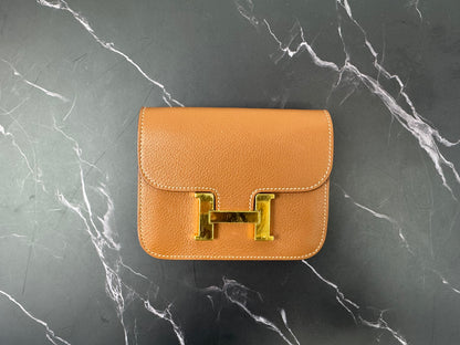 Hermès Constance Slim Belt Wallet — Gold Leather with Gold Hardware