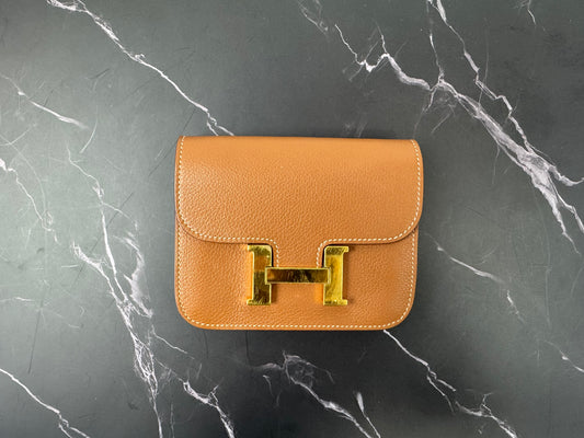 Hermès Constance Slim Belt Wallet — Gold Leather with Gold Hardware