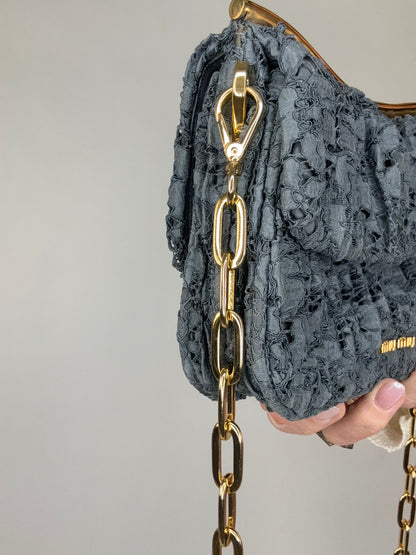 Miu Miu Matelasse Rare Denim Lace Two Way Bag