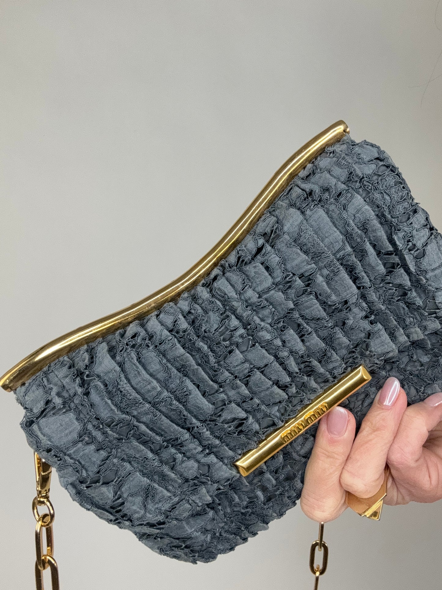 Miu Miu Matelasse Rare Denim Lace Two Way Bag