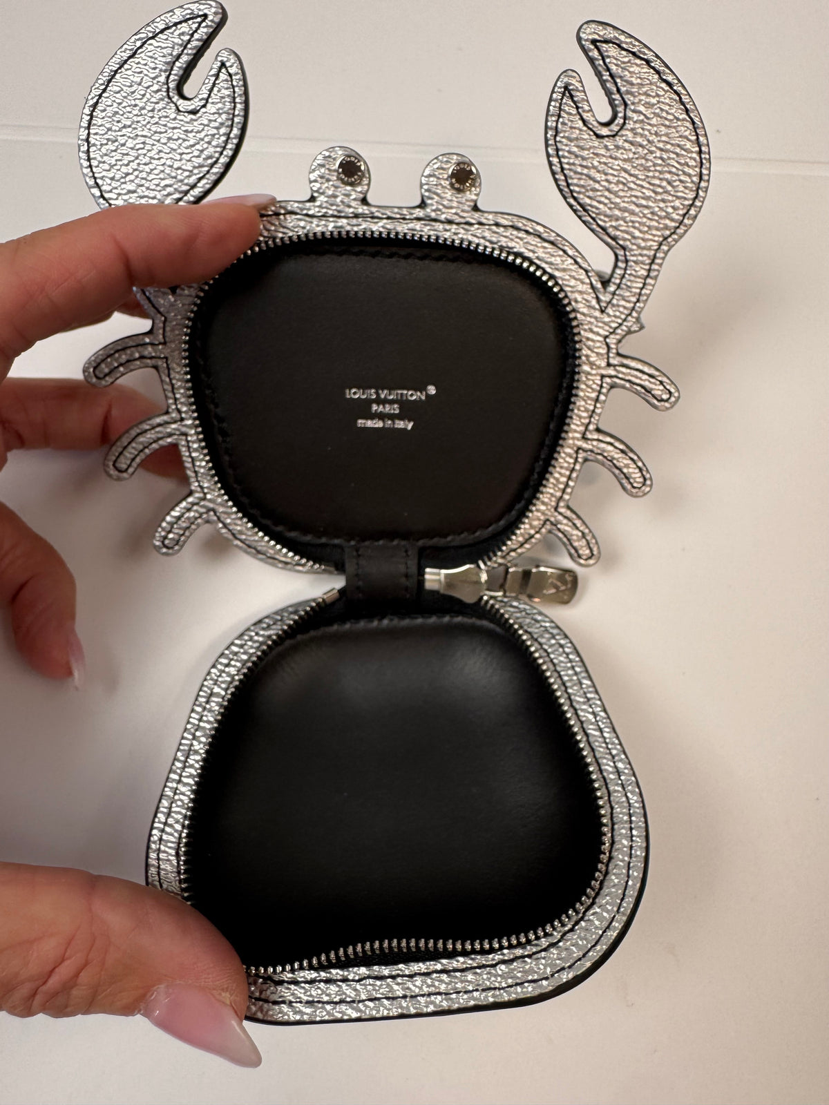 Louis Vuitton Metallic Monogram Crab Bag Charm & Pouch — Silver