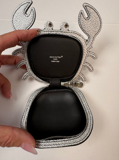 Louis Vuitton Metallic Monogram Crab Bag Charm & Pouch — Silver