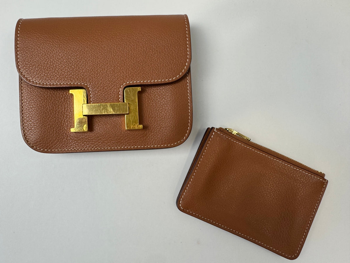 Hermès Constance Slim Belt Wallet — Gold Leather with Gold Hardware