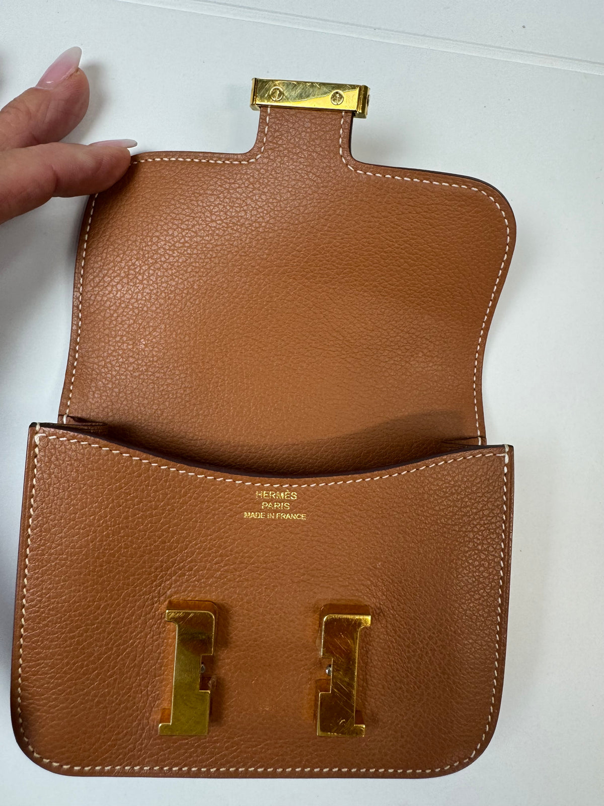 Hermès Constance Slim Belt Wallet — Gold Leather with Gold Hardware