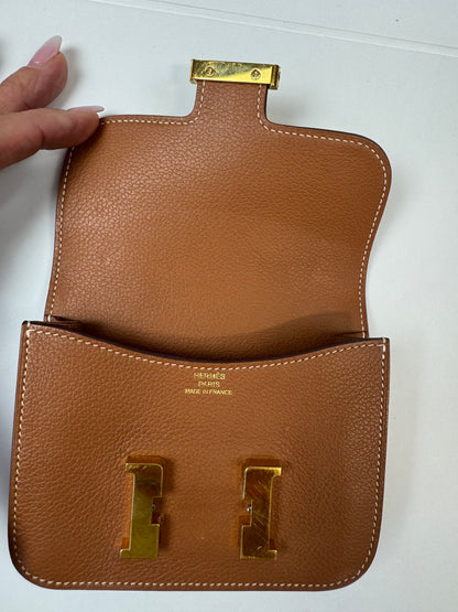 Hermès Constance Slim Belt Wallet — Gold Leather with Gold Hardware