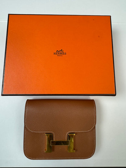 Hermès Constance Slim Belt Wallet — Gold Leather with Gold Hardware