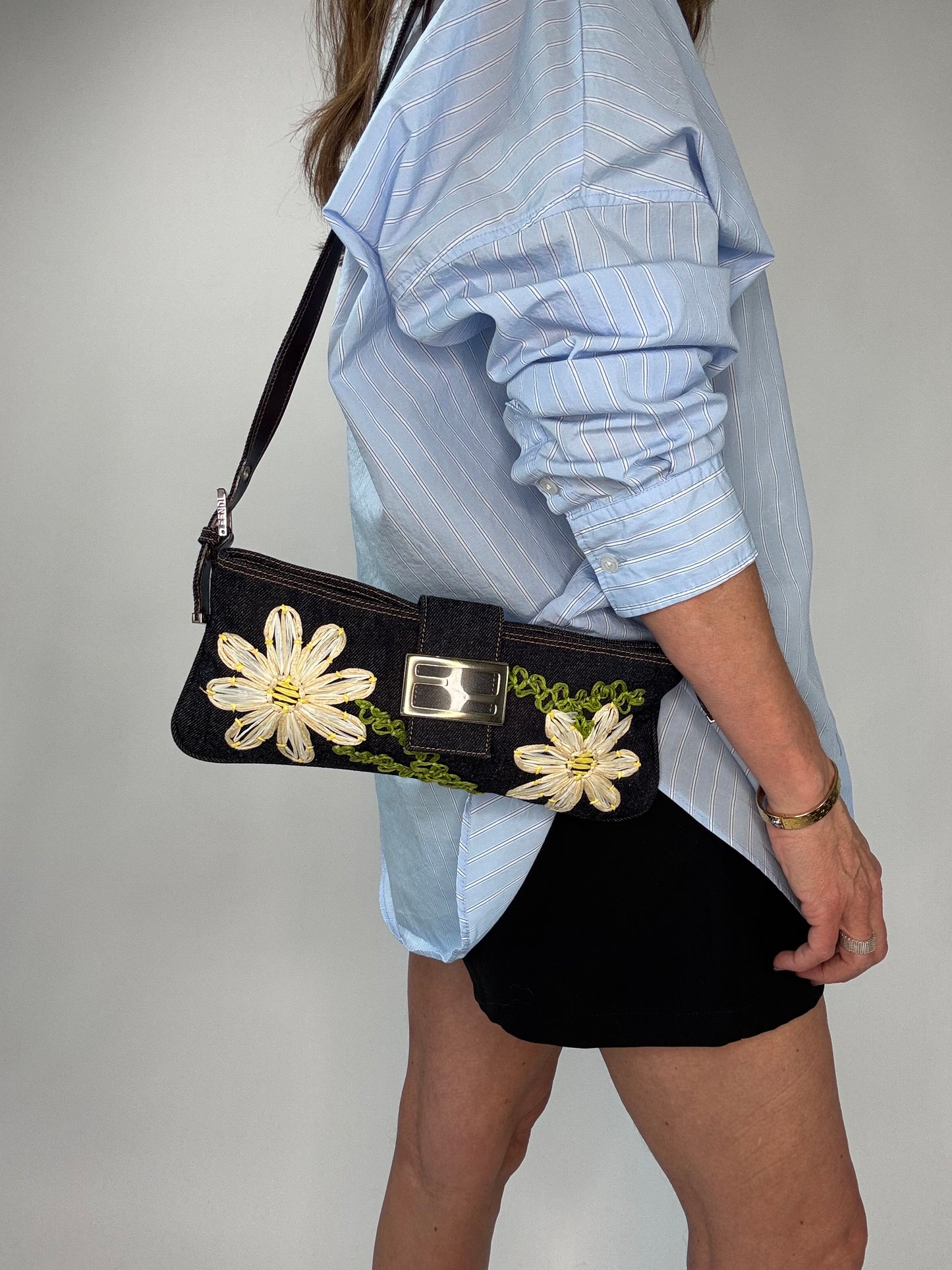 Fendi Floral Denim Mamma Baguette Bag