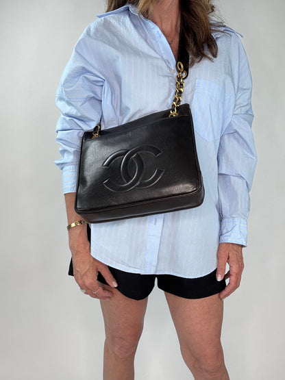Chanel Vintage Double Sided Tote Deep Brown Lambskin
