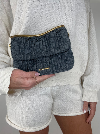 Miu Miu Matelasse Rare Denim Lace Two Way Bag