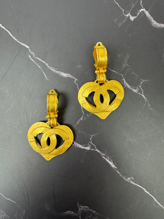 Chanel CC Heart Dangle Earrings