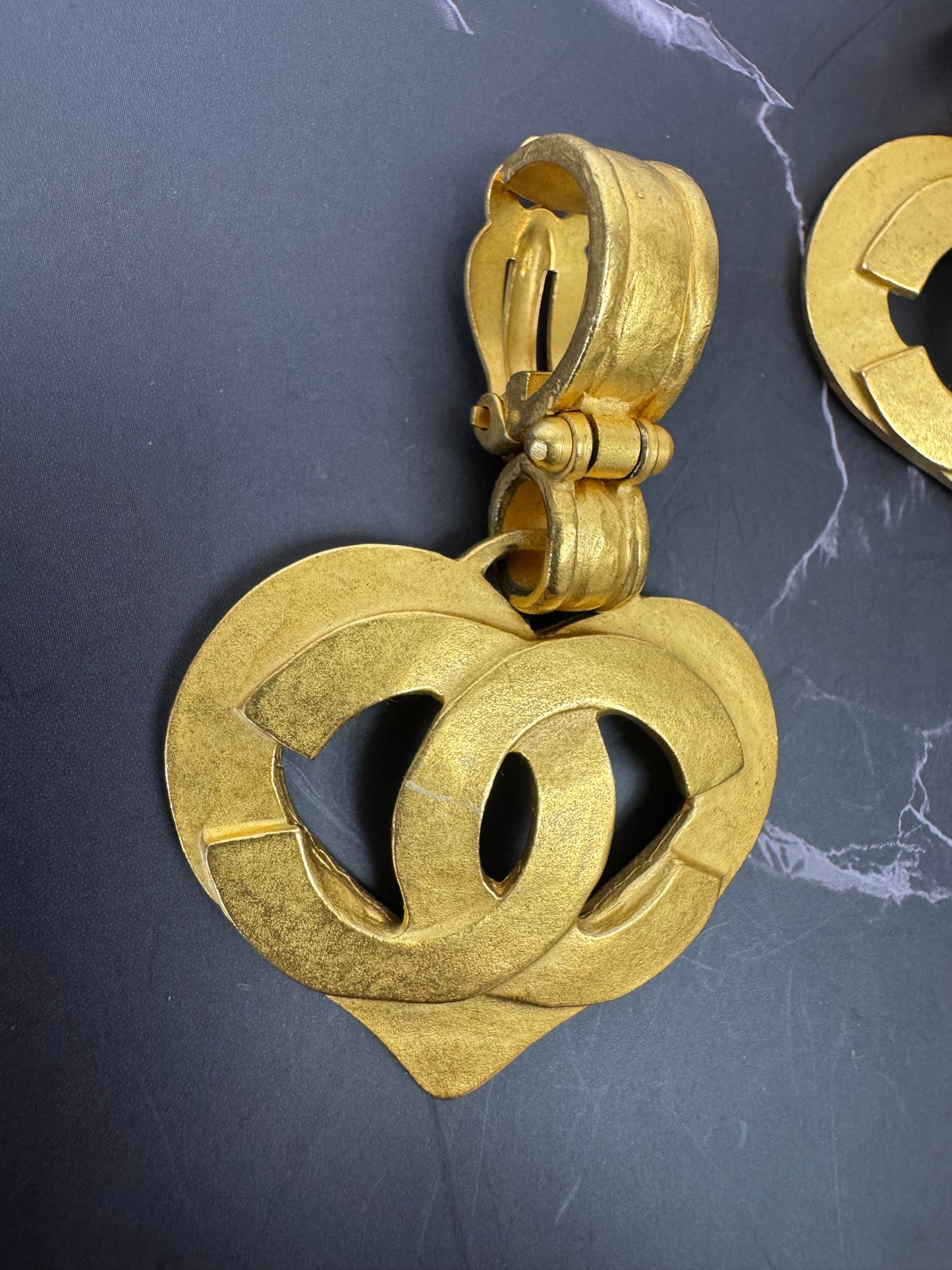 Chanel CC Heart Dangle Earrings