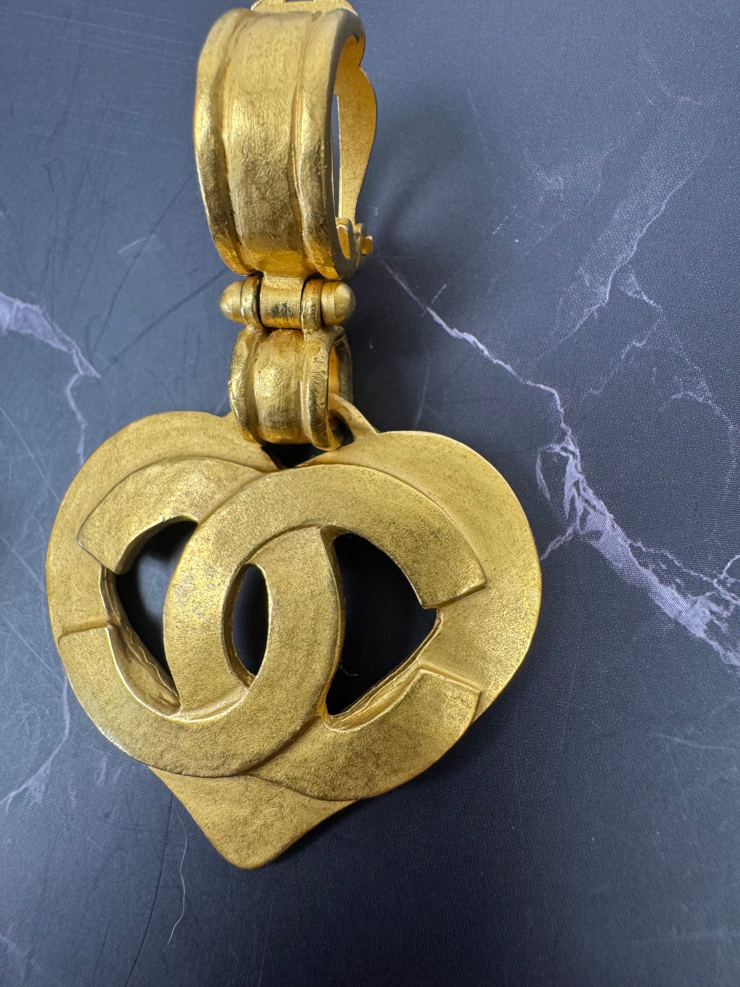 Chanel CC Heart Dangle Earrings