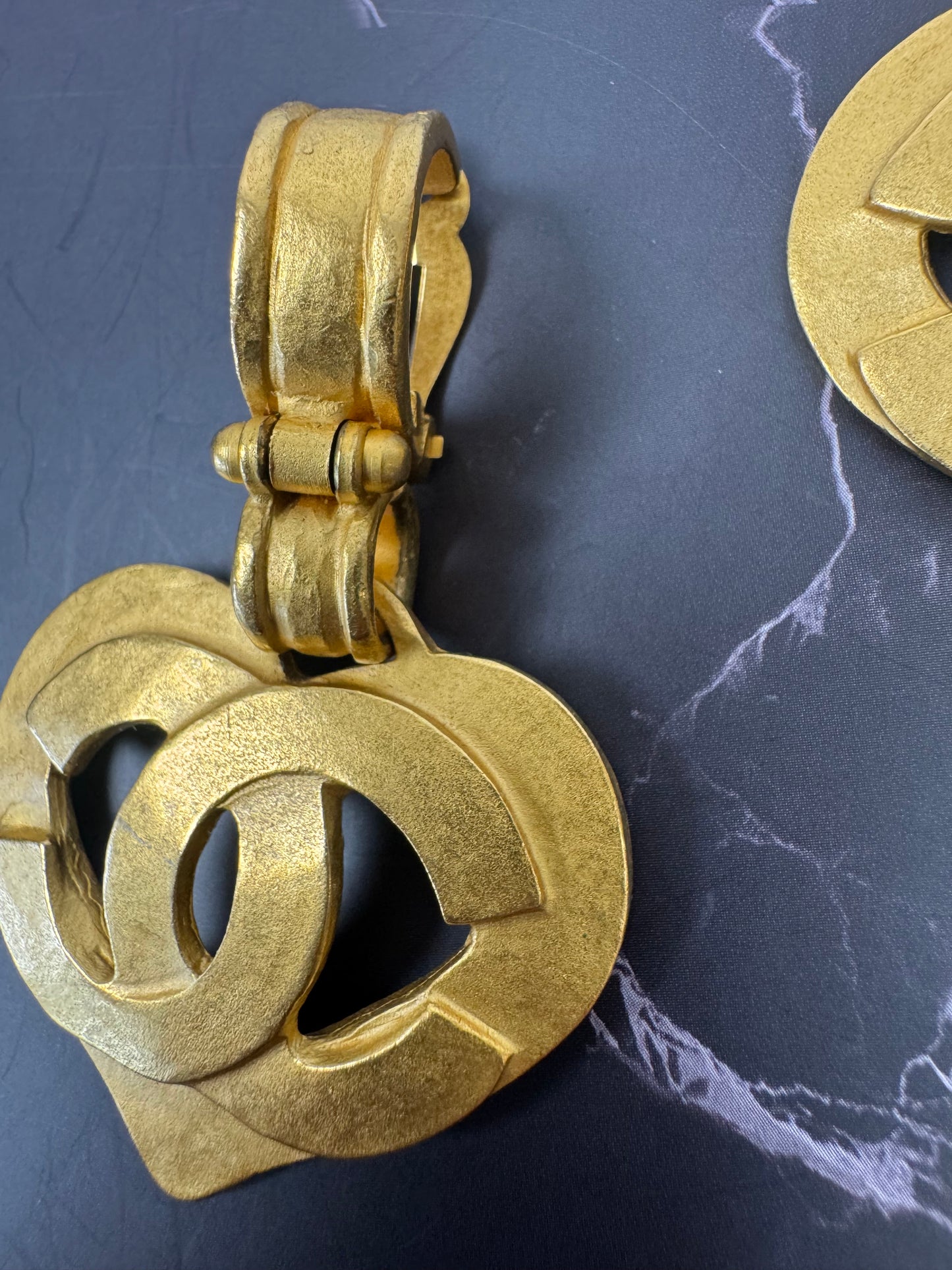 Chanel CC Heart Dangle Earrings