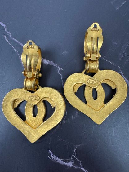 Chanel CC Heart Dangle Earrings