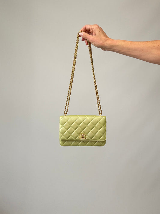 Chanel Quilted Lambskin Wallet On Chain - Pearl Green