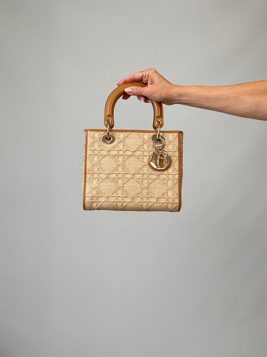 Christian Dior Lady Dior Raffia Cannage Bag - Natural