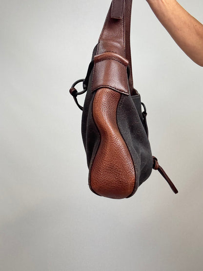 Gucci GG Denim Drawstring Horsebit Hobo — Brown