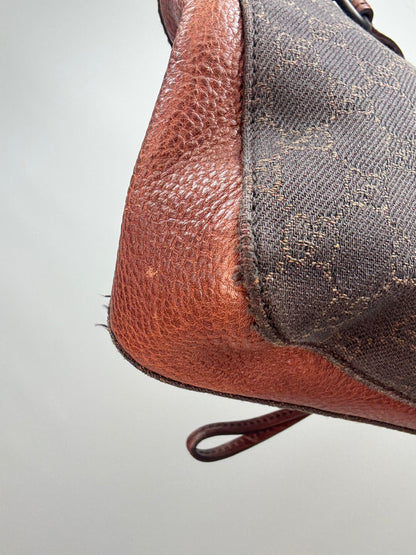 Gucci GG Denim Drawstring Horsebit Hobo — Brown