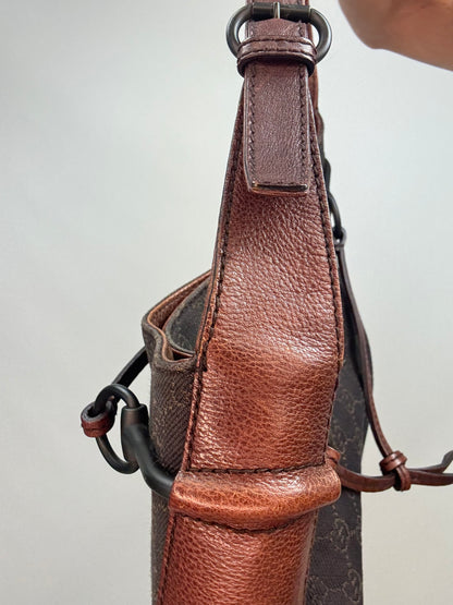 Gucci GG Denim Drawstring Horsebit Hobo — Brown