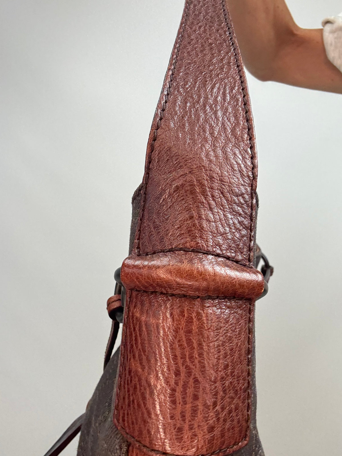 Gucci GG Denim Drawstring Horsebit Hobo — Brown
