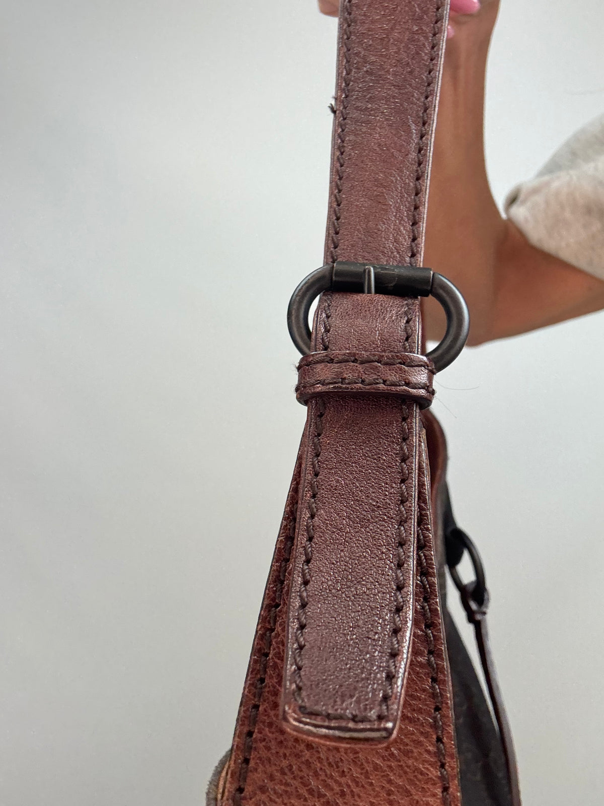 Gucci GG Denim Drawstring Horsebit Hobo — Brown