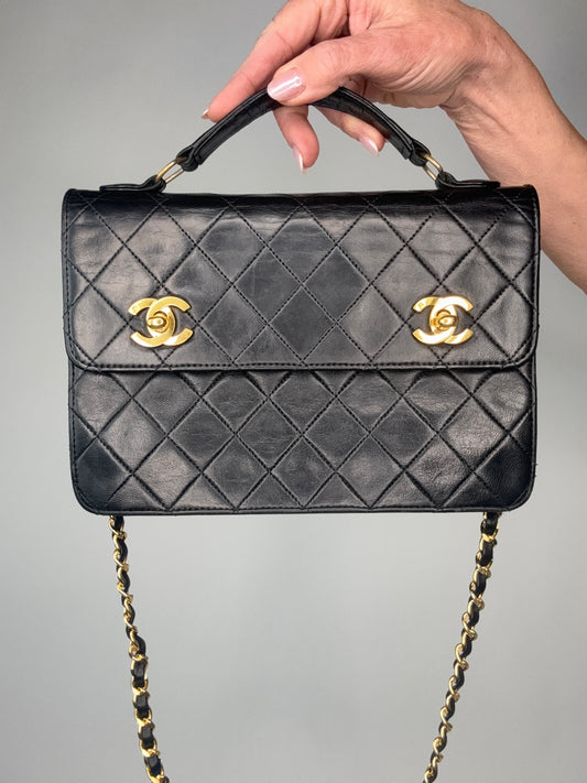 Chanel Extremely Rare Vintage Double Turn Lock Briefcase Bag