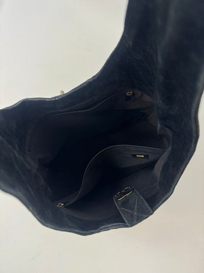 Chanel Vintage Black Quilted Suede Hobo — 2000–2002
