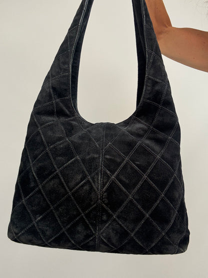 Chanel Vintage Black Quilted Suede Hobo — 2000–2002