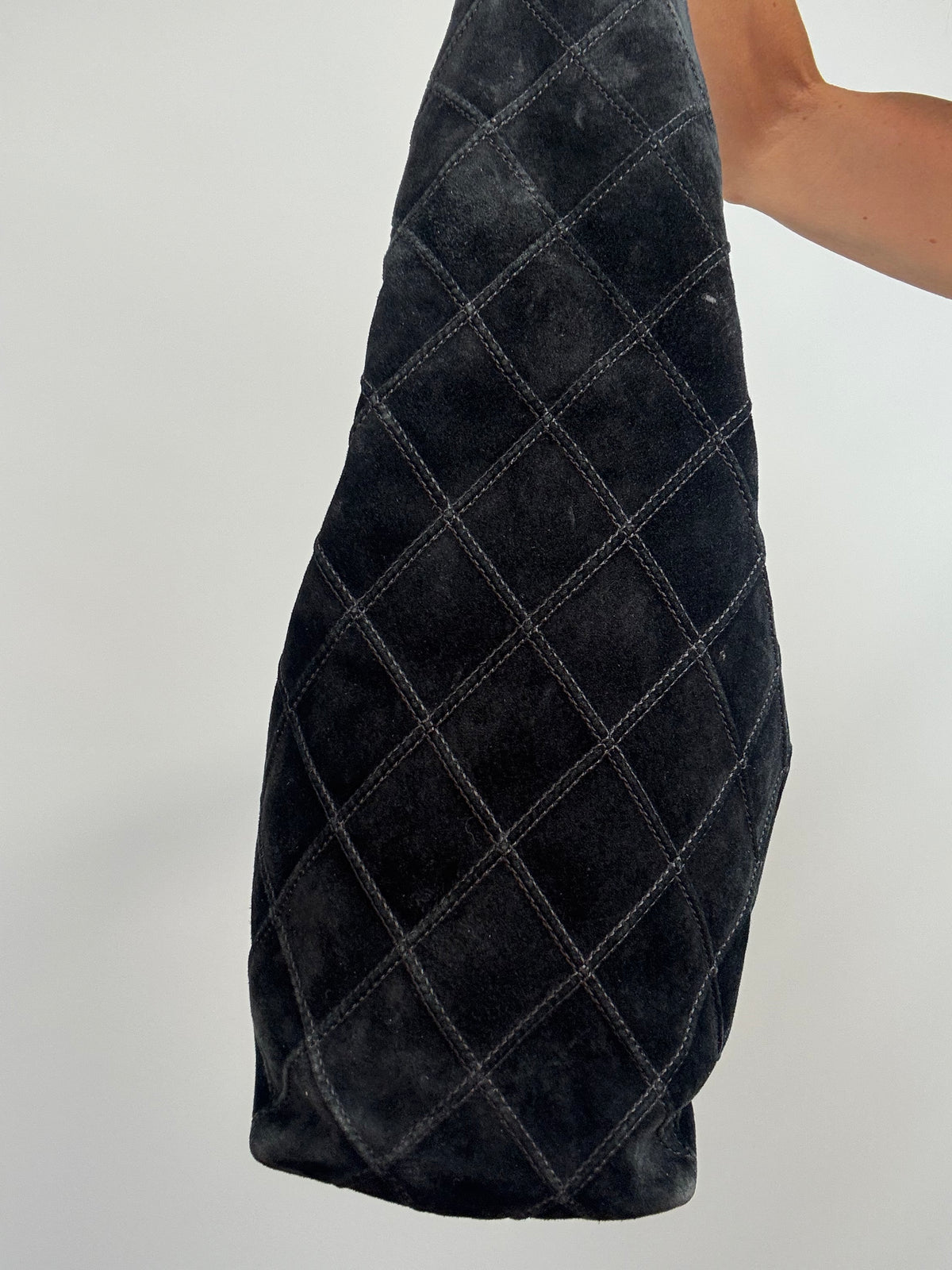Chanel Vintage Black Quilted Suede Hobo — 2000–2002