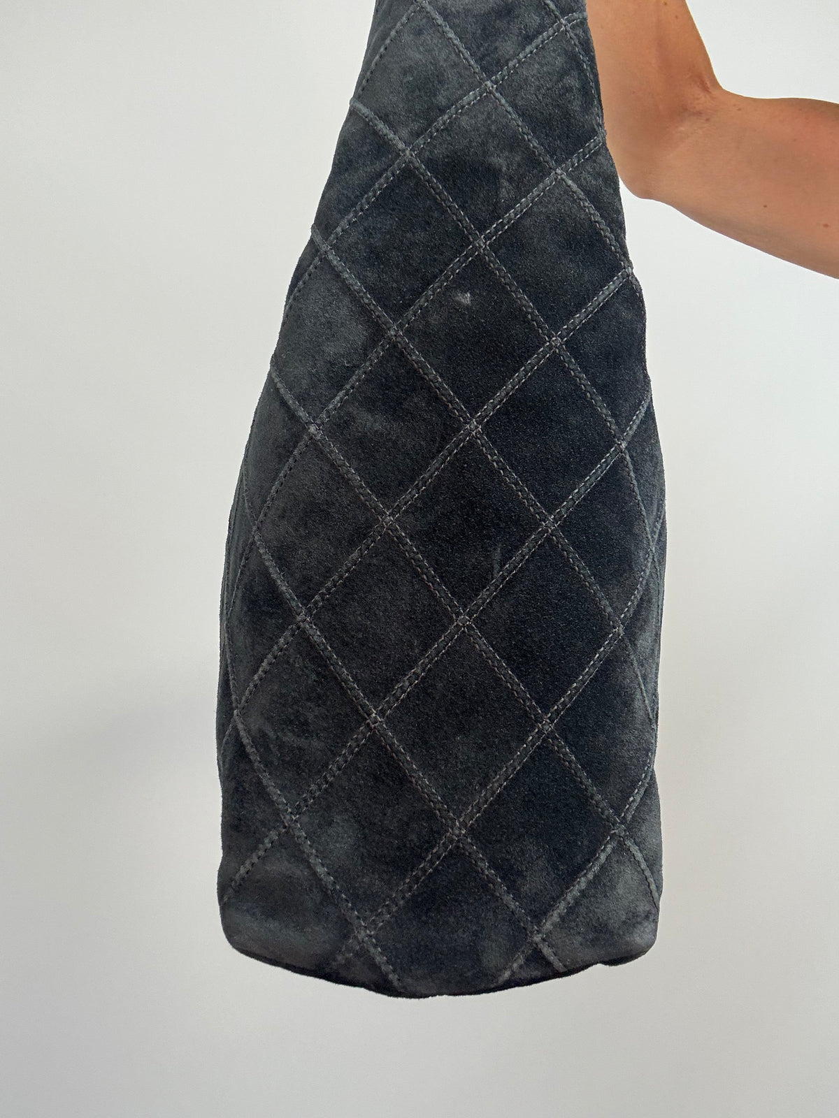 Chanel Vintage Black Quilted Suede Hobo — 2000–2002