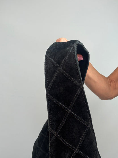 Chanel Vintage Black Quilted Suede Hobo — 2000–2002
