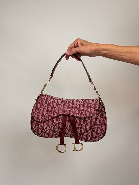 Christian Dior 2002 Burgundy Oblique Saddle Bag