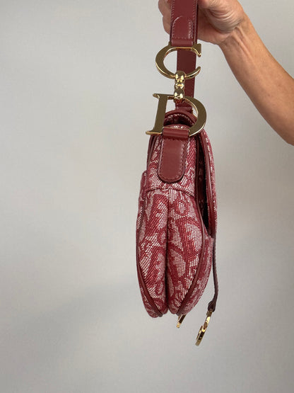 Christian Dior 2002 Burgundy Oblique Saddle Bag