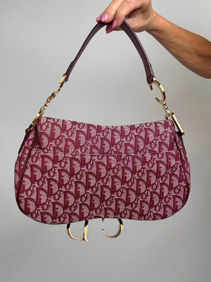 Christian Dior 2002 Burgundy Oblique Saddle Bag