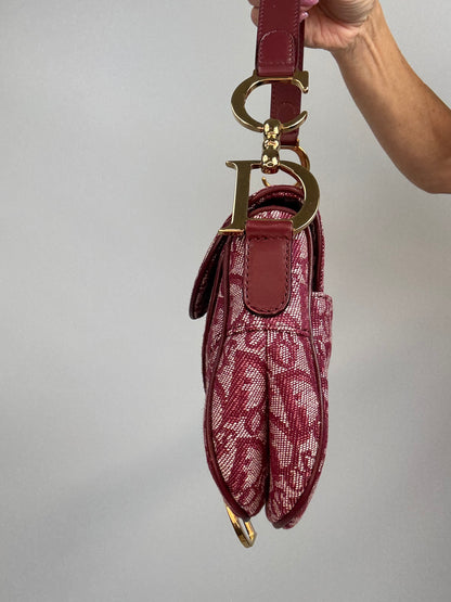 Christian Dior 2002 Burgundy Oblique Saddle Bag