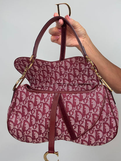 Christian Dior 2002 Burgundy Oblique Saddle Bag