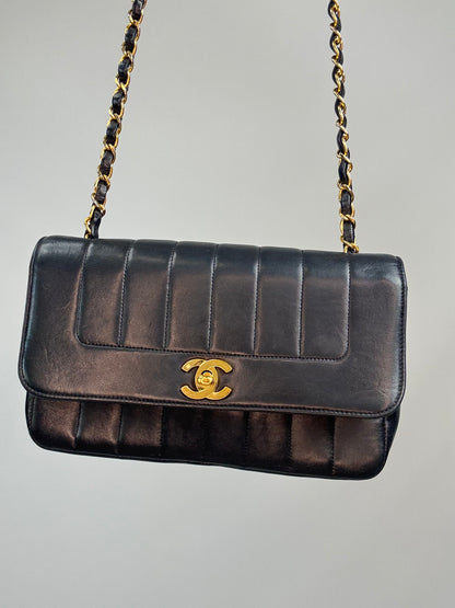 Chanel  Black Vertical Quilted Lambskin Single Flap Bag