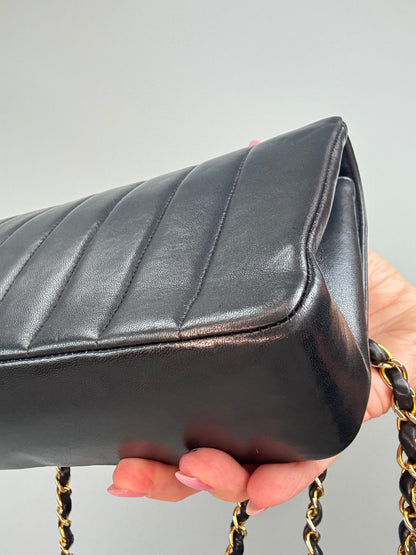 Chanel  Black Vertical Quilted Lambskin Single Flap Bag