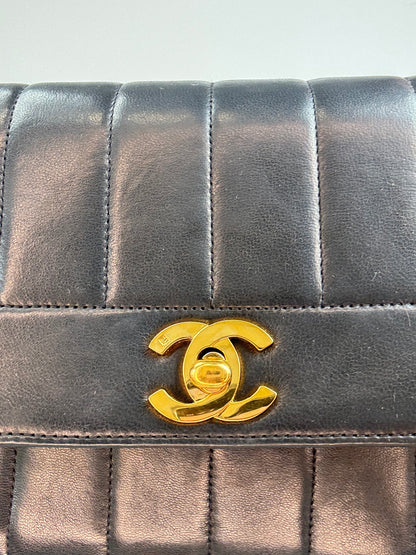 Chanel  Black Vertical Quilted Lambskin Single Flap Bag