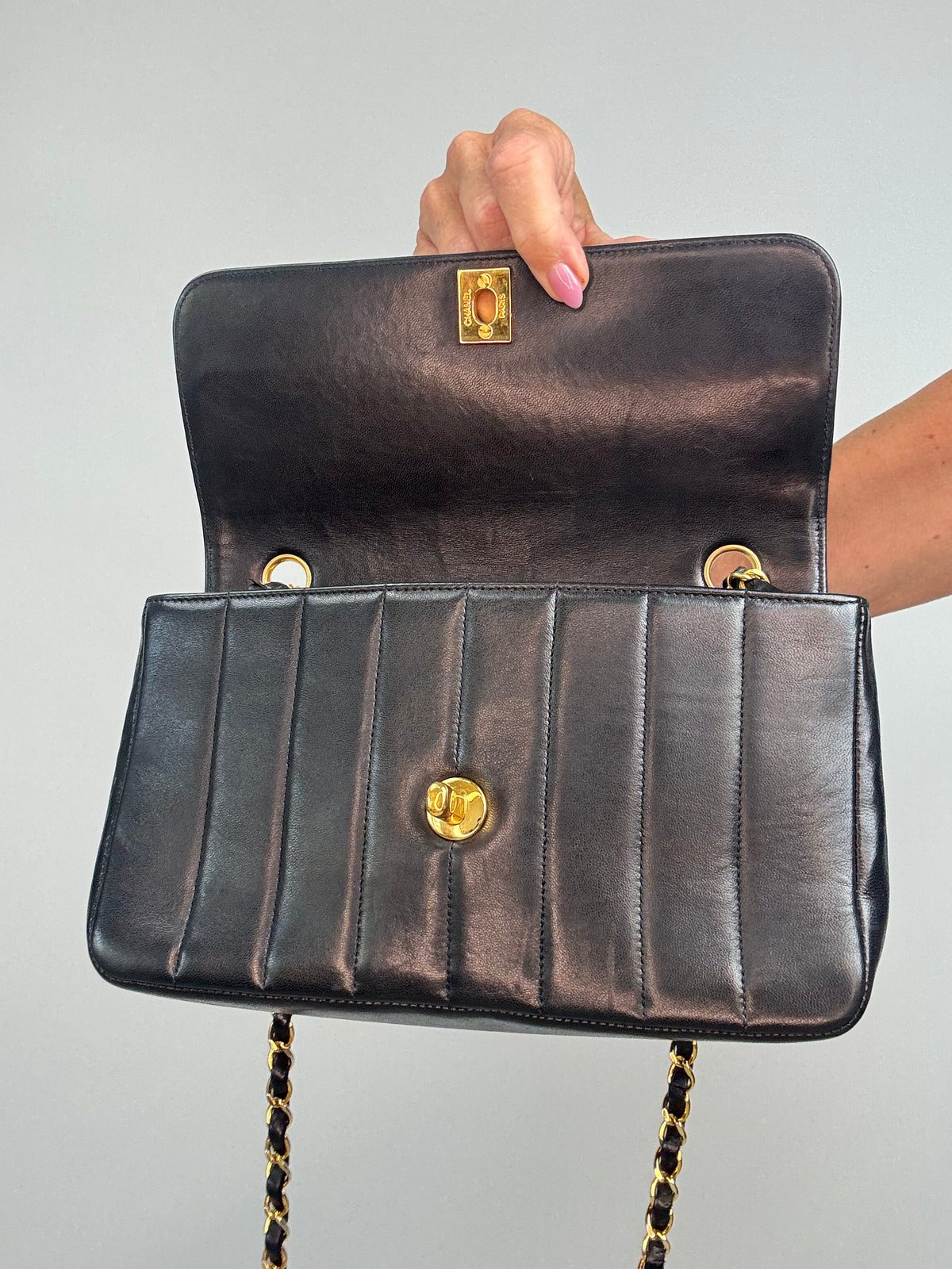 Chanel  Black Vertical Quilted Lambskin Single Flap Bag