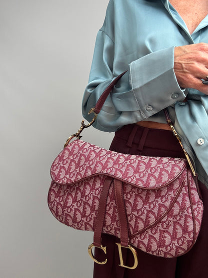 Christian Dior 2002 Burgundy Oblique Saddle Bag