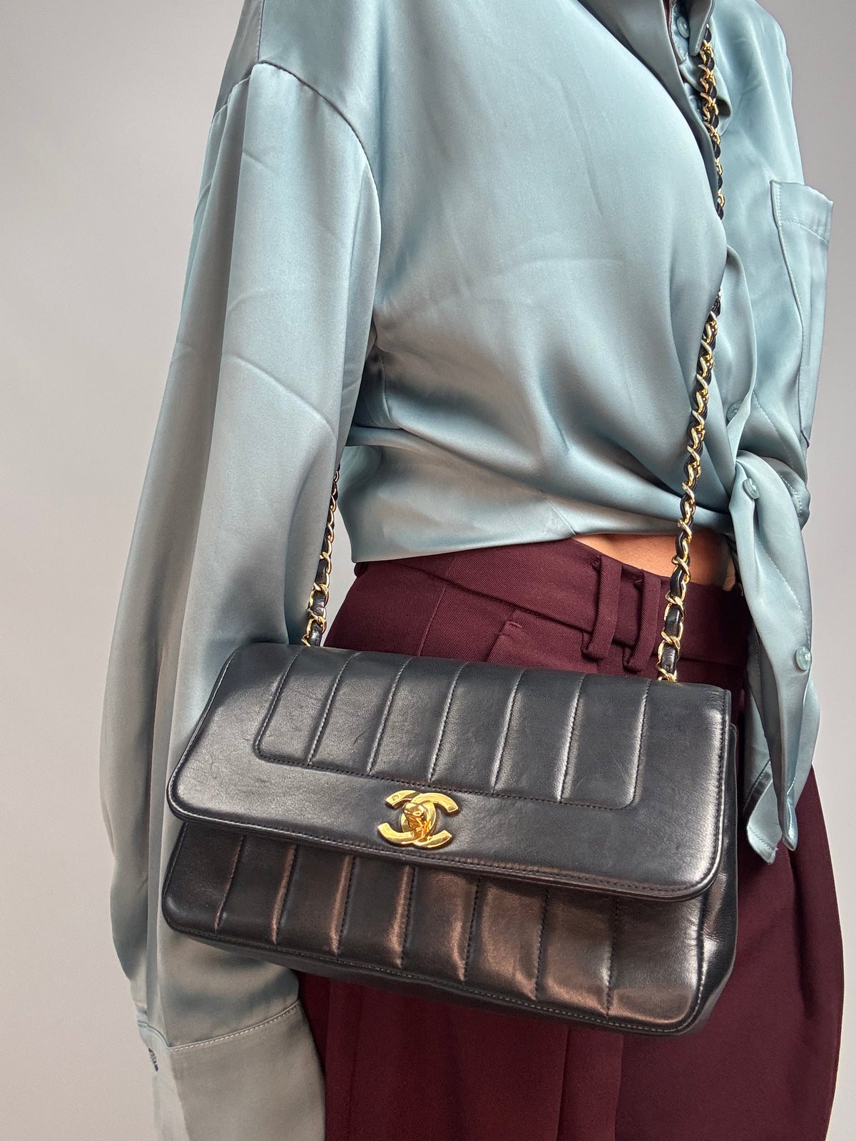 Chanel  Black Vertical Quilted Lambskin Single Flap Bag