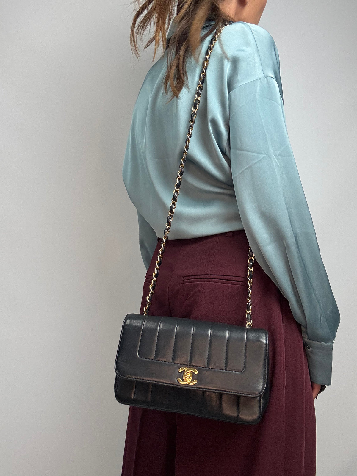 Chanel  Black Vertical Quilted Lambskin Single Flap Bag